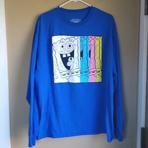 Sponge Bob Square Pants Long Sleeve Blue Graphic cartoon T Shirt Size XL